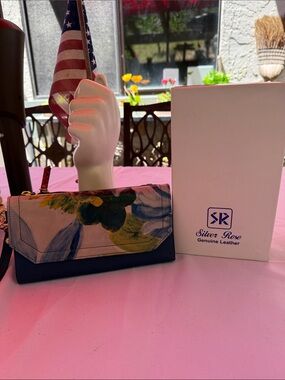 Floral Leather Wallet Clutch